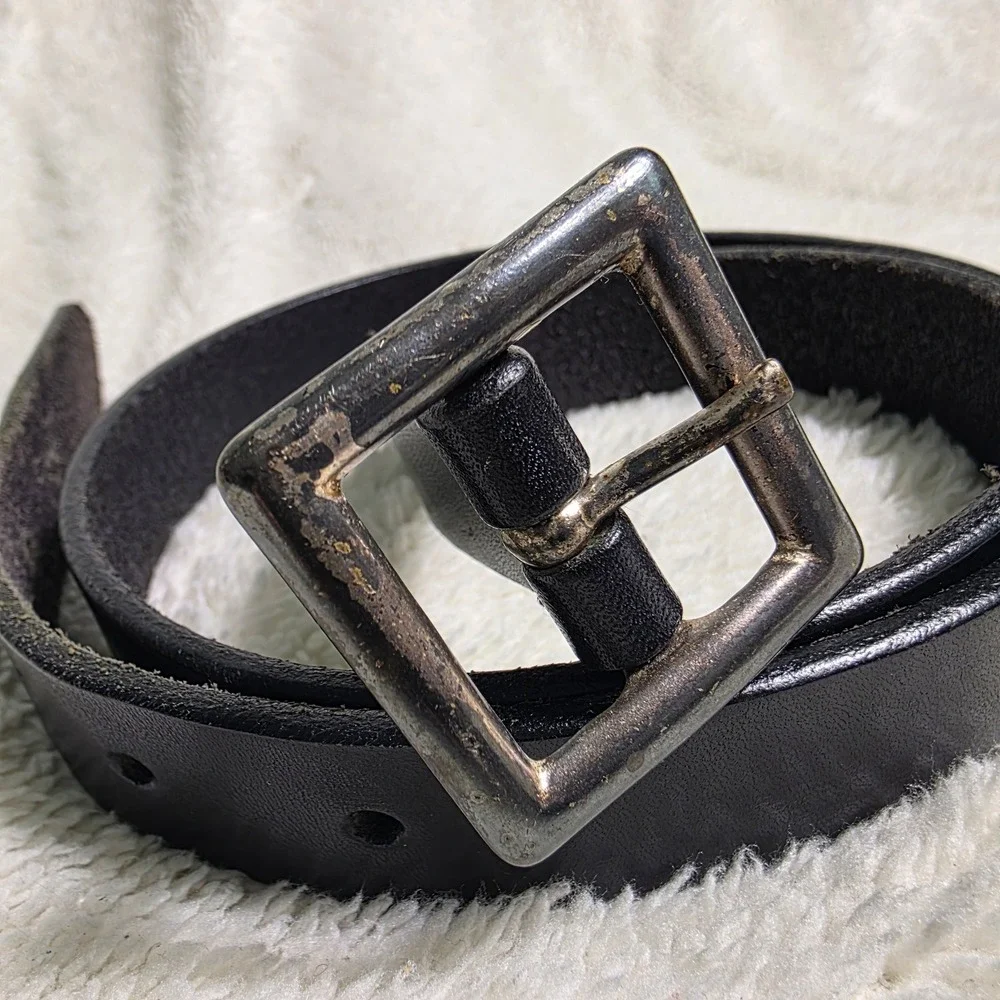VTG J.Crew Leather Belt Black Square Buckle Mens 30 Made in England